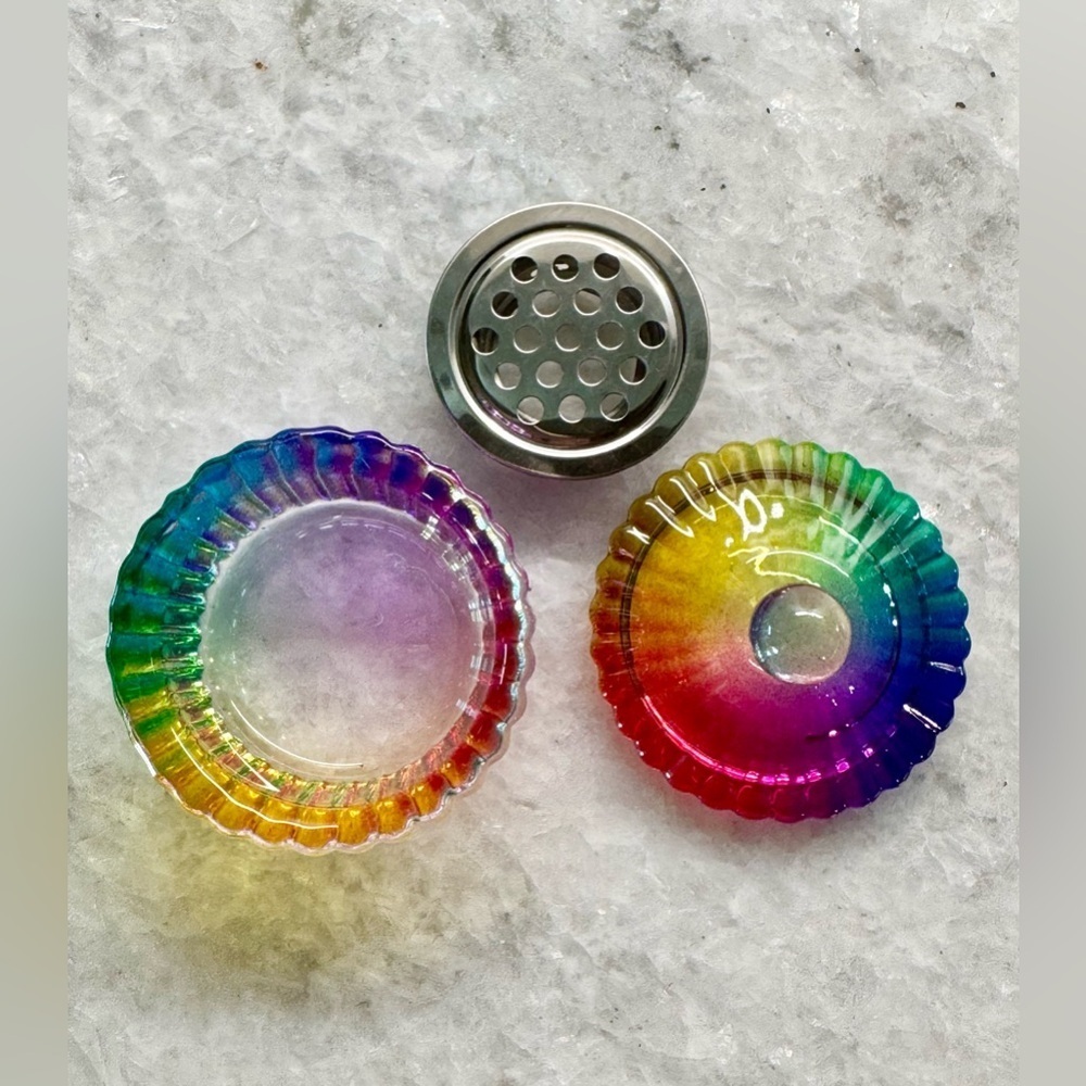 New MINI Fluted Rainbow Glass Nail Art Manicure Trinket Bowl Dish w/ Lid - 1.5” - Picture 7 of 9